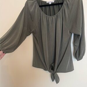 Green Envelope Olive Tie-Front Blouse